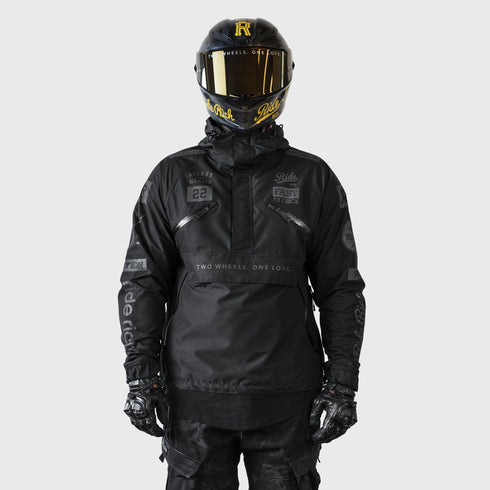 Ride Rich Concord Armoured GP Anorak Softshell Motorcycle Jacket - All Black
